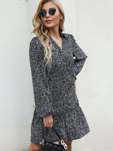 Leopard print Lapel Long Sleeve Dress